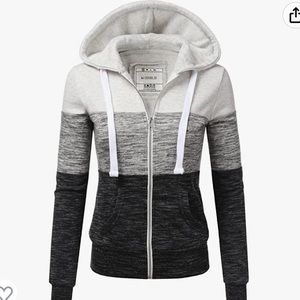 NWT * Womens Oatmeal, Grey and Black Zip Up Hoodie Size Small